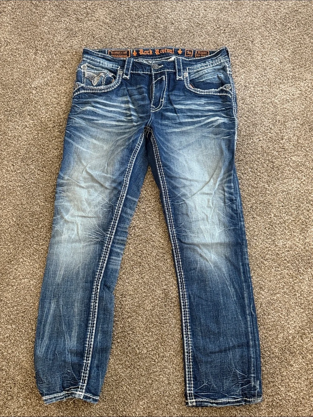 Rock Revival Distressed Medium Blue Denim Jeans